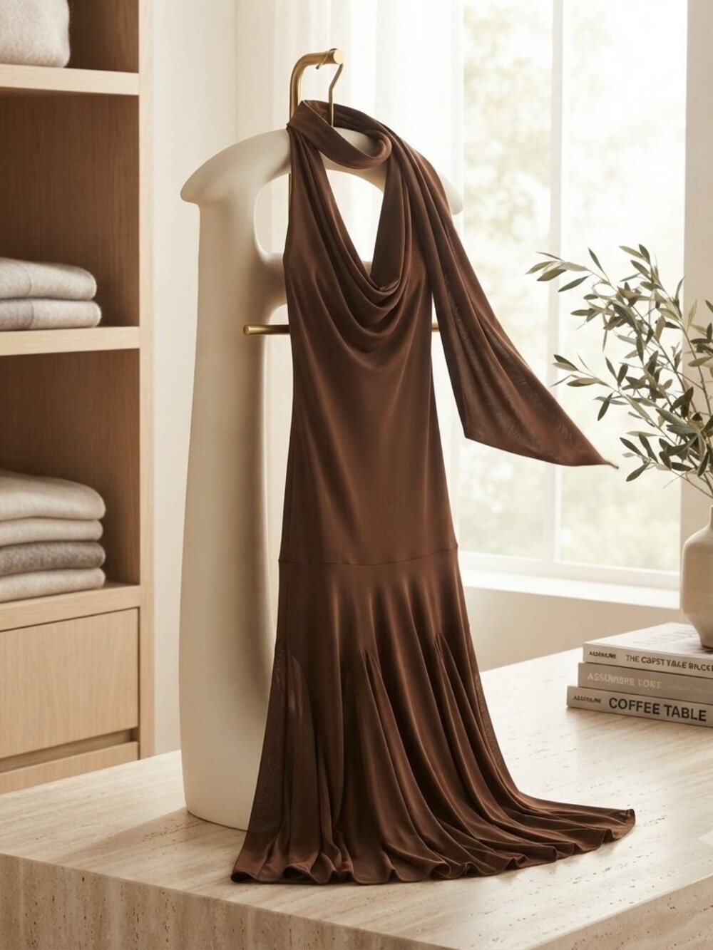 Edit By Nine Miranda Cowl Neck Maxi Dress Espresso Brown Medium